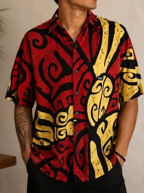 Rix Made in Hawaii Bold Tribal Aloha Shirt – Size L EC